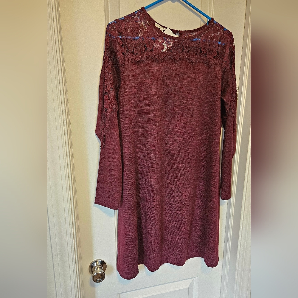 Maurices Long Sleeve Lace Burgundy Dress- Size MEDIUM